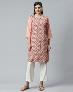 geometric print straight kurta with pants