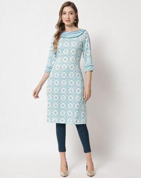 geometric print straight kurta with pants