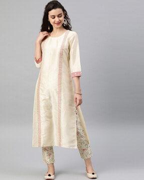 geometric print straight kurta with pants