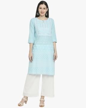 geometric print straight kurta