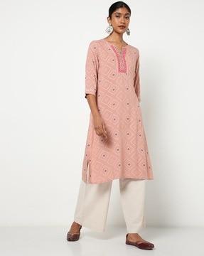 geometric print straight kurta