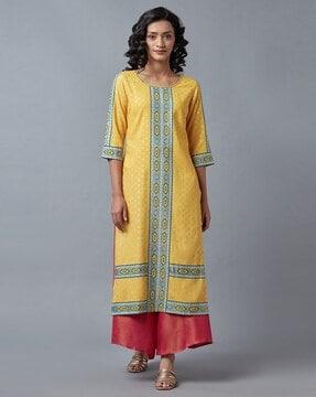 geometric print straight kurta