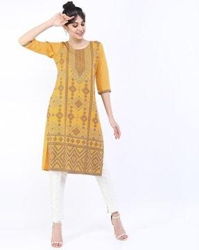 geometric print straight kurta