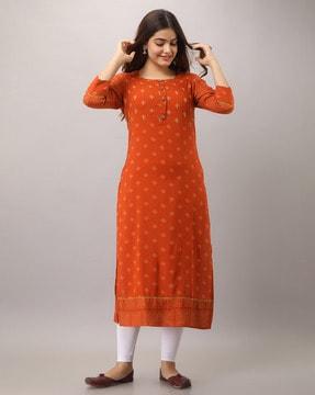 geometric print straight kurta