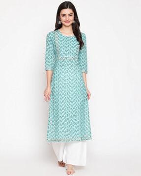 geometric print straight kurta