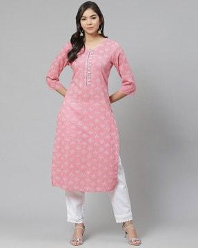 geometric print straight kurta