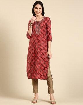 geometric print straight kurta