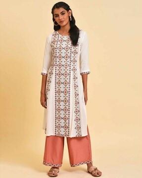 geometric print straight kurta