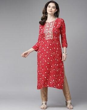 geometric print straight kurta