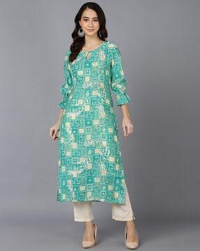 geometric print straight kurta