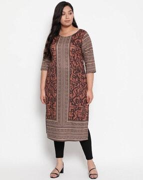 geometric print straight plus size kurta