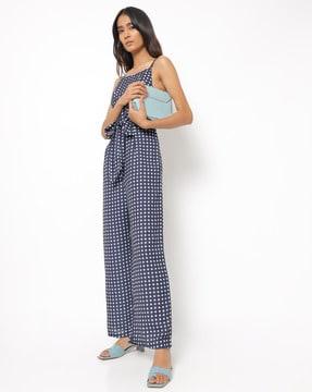 geometric print strappy jumpsuit with insert pocket