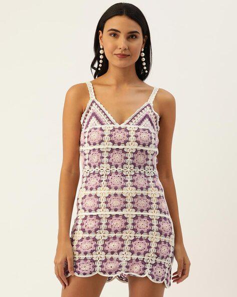 geometric print strappy knitted a-line dress
