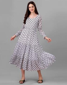 geometric print tiered dress