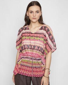 geometric print top with kaftan sleeves