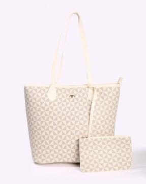 geometric print tote bag with pouch