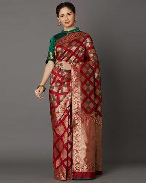 geometric print traditional zari border saree