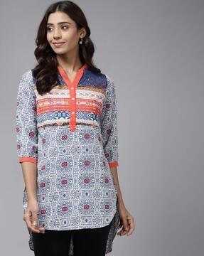 geometric print tunic with high-low hemline