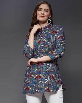 geometric print tunic with mandarin collar