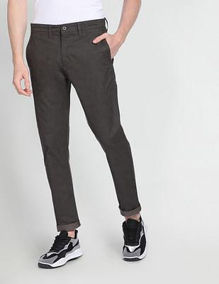 geometric print twill casual trousers