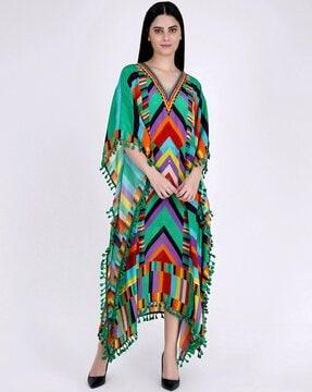 geometric print v-neck gown