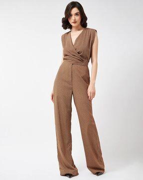 geometric print v-neck jumpsuit