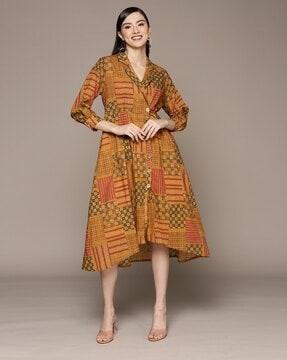 geometric print wrap dress