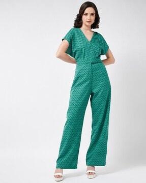 geometric print wrap jumpsuit