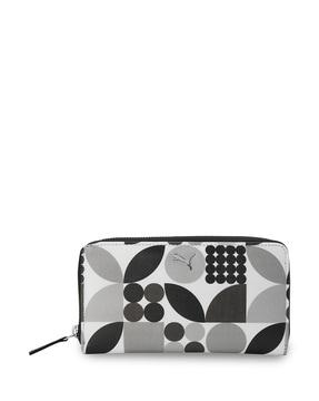 geometric print zip-around wallet