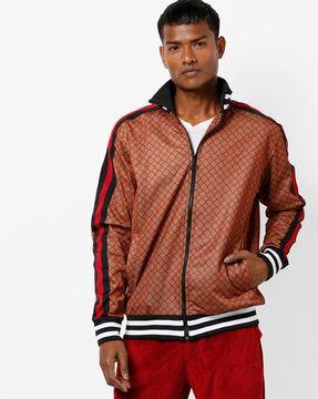 geometric print zip-front bomber jacket