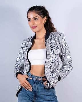 geometric print zip-front track jacket