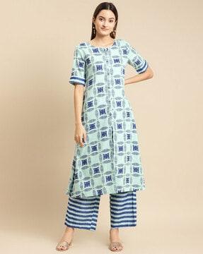 geometric printed a-line kurta & palazzos set