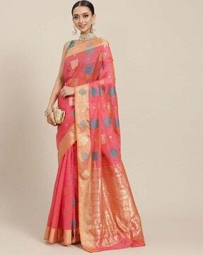 geometric printed banarasi silk saree