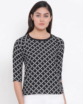 geometric printed crew-neck top