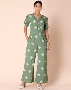 geometric printed short sleeves jumpsuit