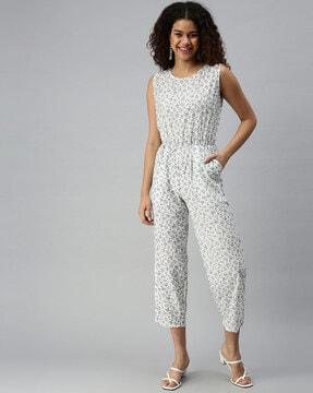 geometric printed sleeveless jumpsuit