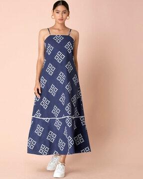 geometric printed square-neck dress