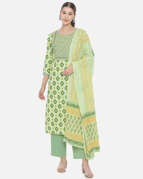 geometric printed straight kurta sets