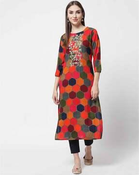 geometric printed straight kurta