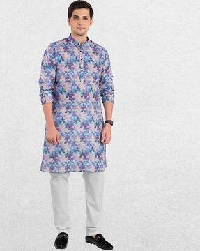 geometric regular fit long kurta