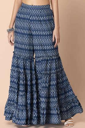 geometric regular fit viscose women's festive wear sharara pants - blue