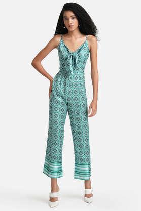 geometric satin women's jumpsuit - green mix