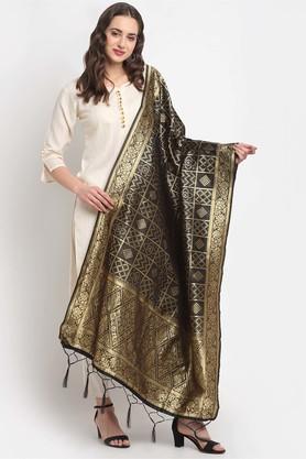 geometric silk blend regular fit womens dupatta - black