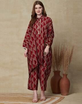 geometric straight kurta set