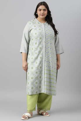 geometric viscose mandarin women's casual wear kurta - ltgrey