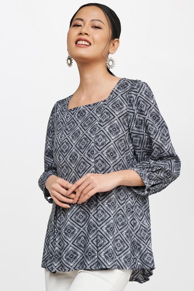 geometric viscose square neck womens top