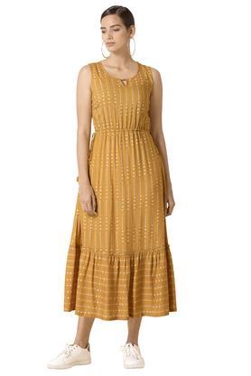 geometric viscose women's calf length kurta - yellow