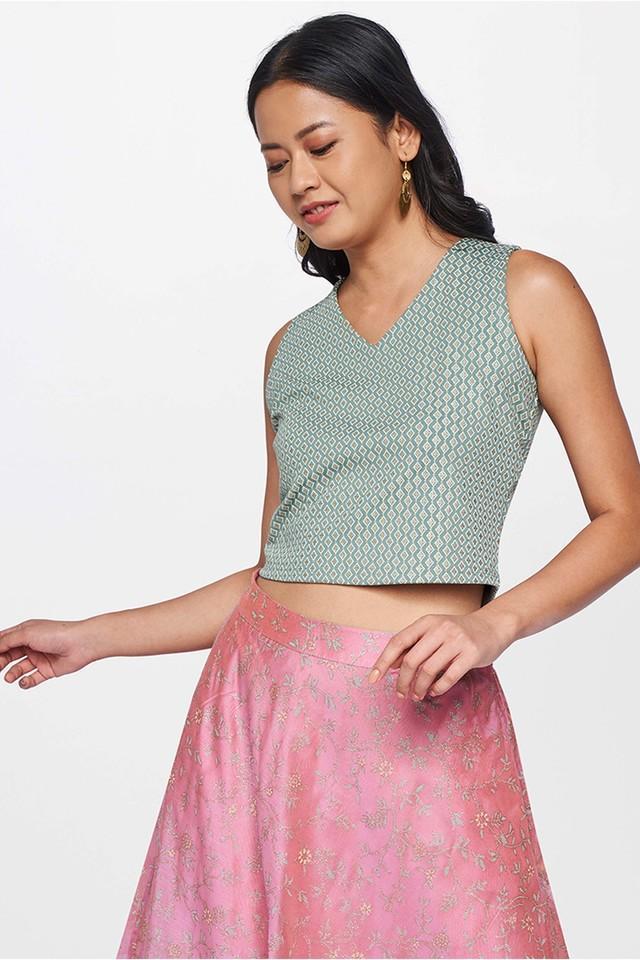 geometric viscose y neck womens crop top