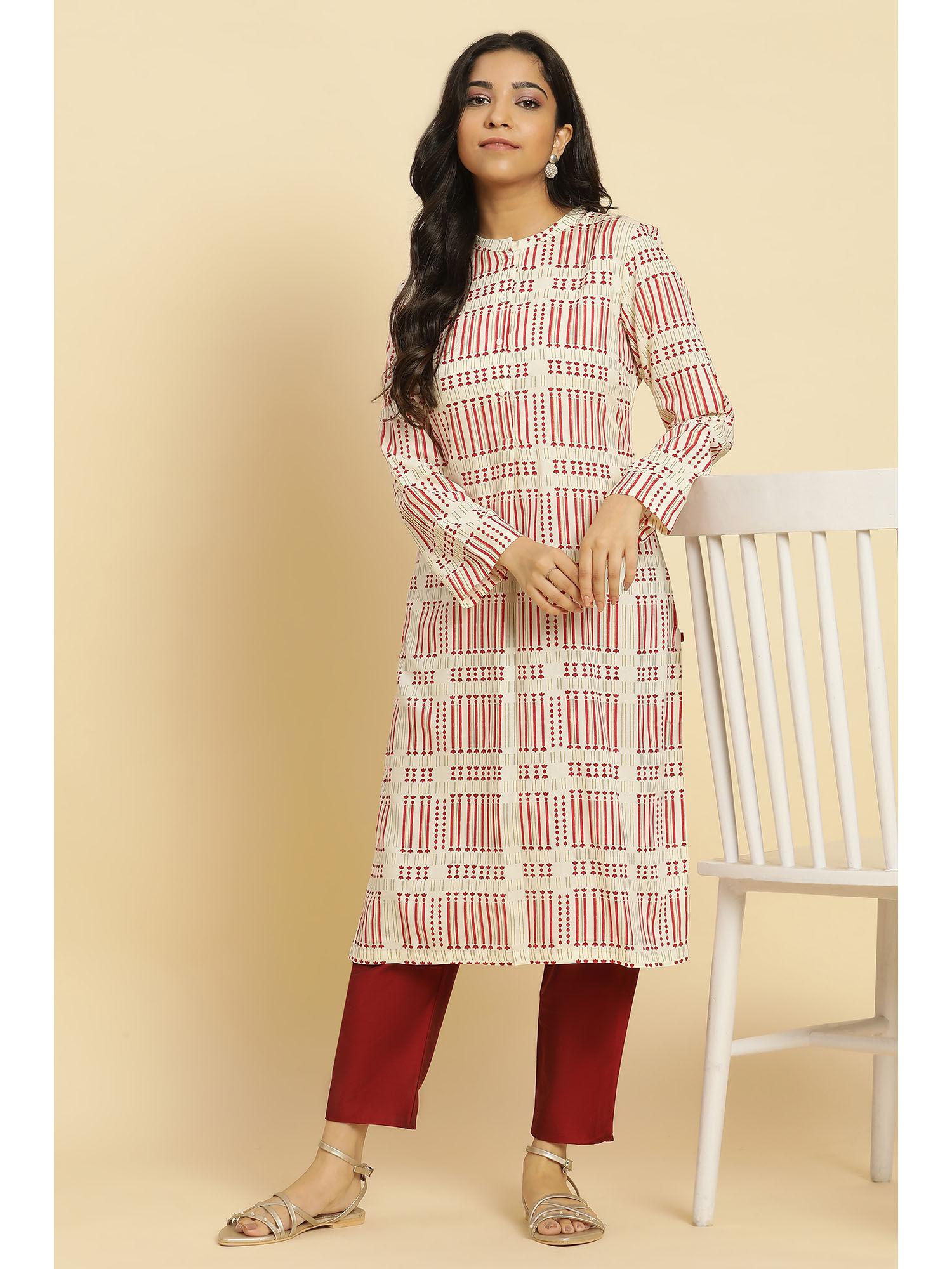 geometric white kurta