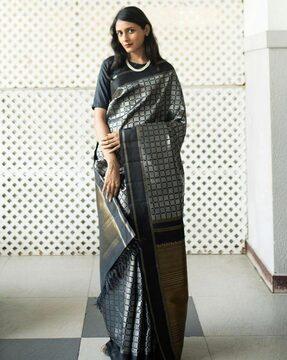 geometric woven banarasi saree with contrast border